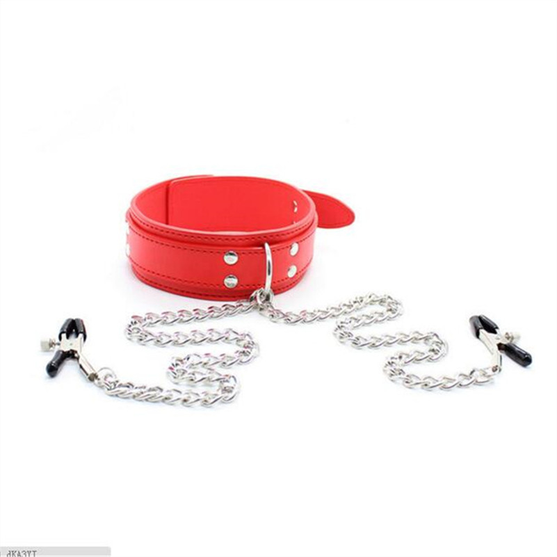 Leatherwork Clamp - طوق مع مشابك للصدر/الحلمات وسلسلة، مشابك
