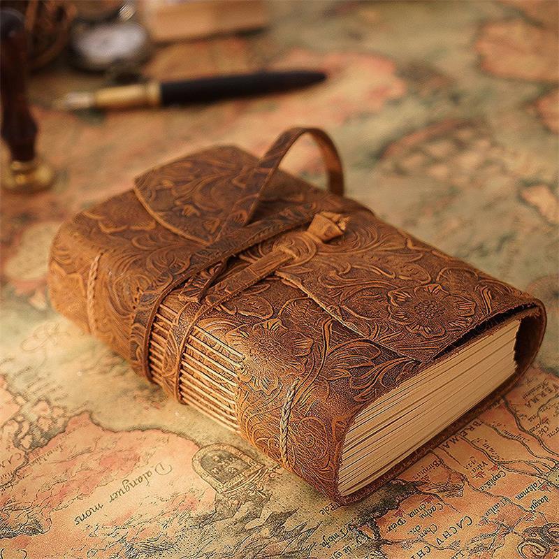 Leather Work Notebook - دفتر الجلود اليدوية براون مجلة سميكة